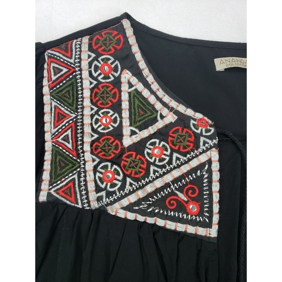 Anandas Collection - Open Front Boho Peasant Embroidered Tassel Neck Top - Sz. L - Picture 4 of 11